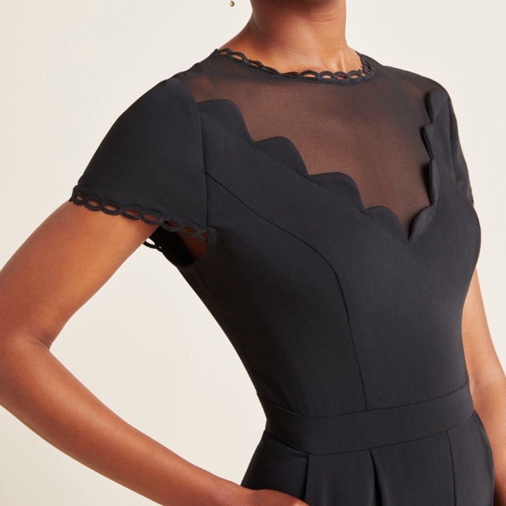 Anthro Harlyn Adeline Black Scalloped Sheer Top Jumpsuit XS - Picture 4 of 4